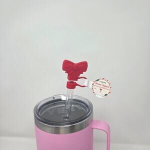 Red Bow Tumbler Straw Topper Cover